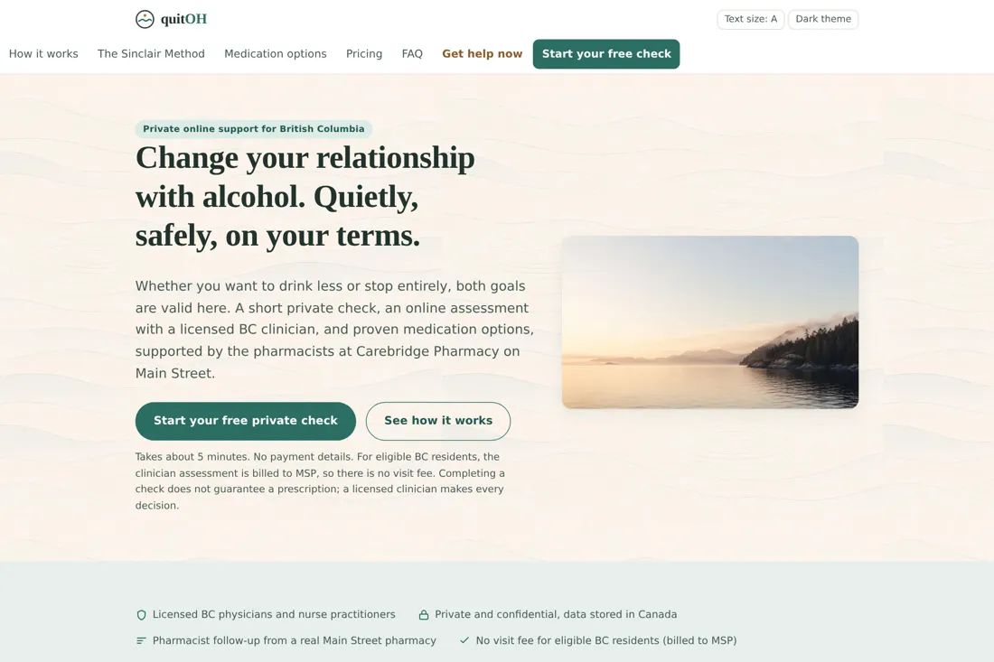 Screenshot of the quitOH website